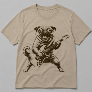Camiseta Pug Perro Rockstar Loco Desgarrando Guitarra Eléct