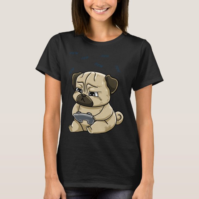 Camiseta Pug Pew Gamepad Cute Hob (Anverso)