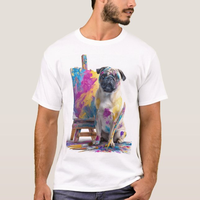 Camiseta Pug Pintor - Perro de Arte Abstracto (Anverso)