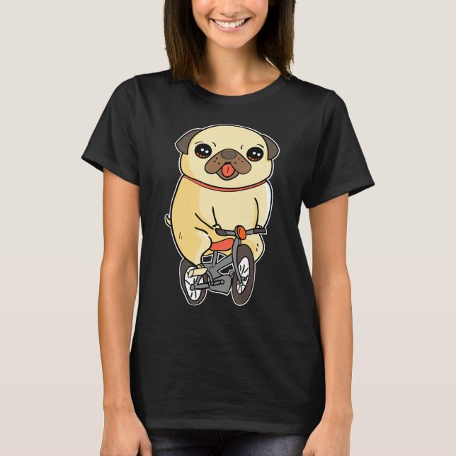 Camiseta Pug Puppy Montando En Bicicleta Adorable En Bicicl (Anverso)