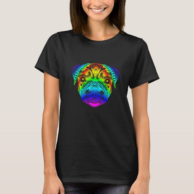 Camiseta Pug Rainbow Style Mandala (Anverso)