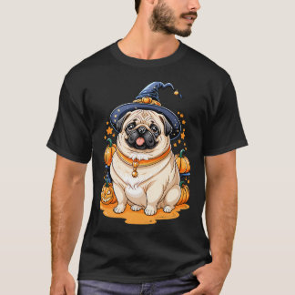 Camiseta "Pug Regordete con Sombrero de Bruja Serie de Arte