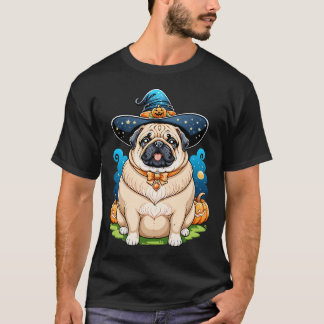 Camiseta "Pug Regordete con Sombrero de Bruja Serie de Arte