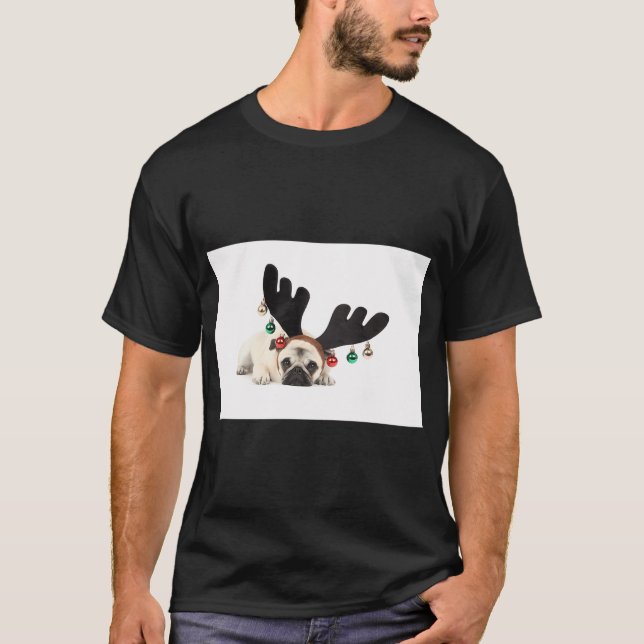 Camiseta Pug reno de Santa (Anverso)