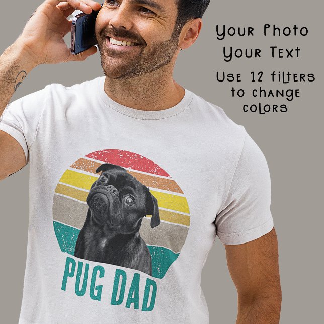 Camiseta Pug Retro Grunge Ajenado Foto Papá Perro (Subido por el creador)