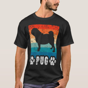 Camiseta Pug Retro Stripes Vintage Silhouette Dog
