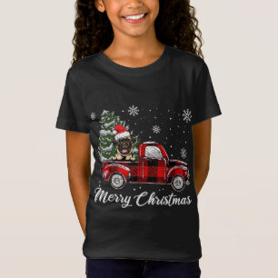 Camiseta Pug Riding Red Truck Christmas Tree Dog Lover