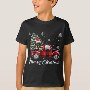 Camiseta Pug Riding Red Truck Christmas Tree Dog Lover