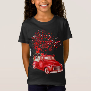 Camiseta Pug Riding Red Truck Valentine Butterfly Heart Tre