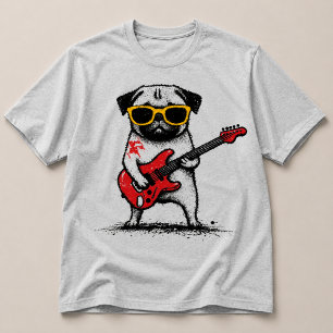 Camiseta Pug Rockstar tocando guitarra eléctrica
