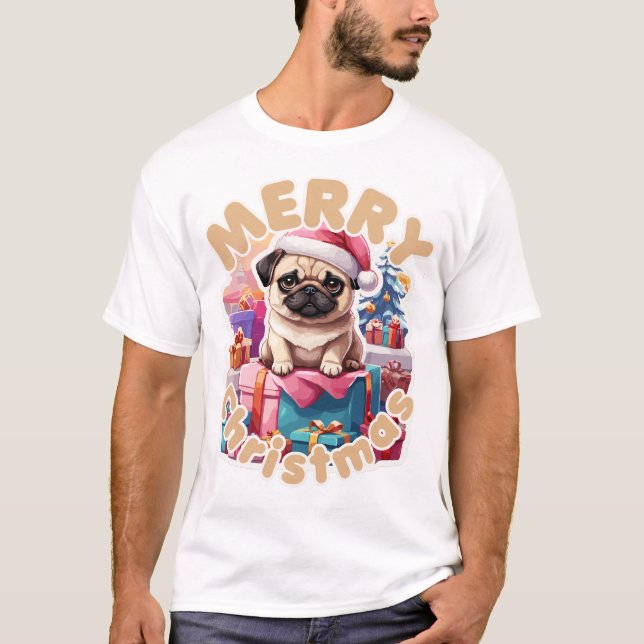 Camiseta Pug saluda Feliz Navidad por él (Anverso)