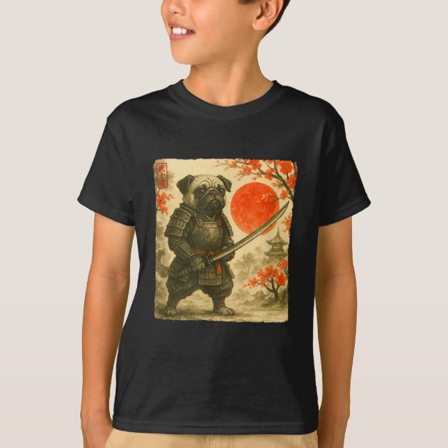 Camiseta Pug Samurai Japanese Warrior Costume Sumi-e Art Fu (Anverso)