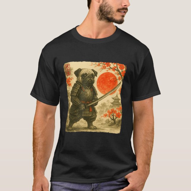 Camiseta Pug Samurai Japanese Warrior Costume Sumi-e Art Fu (Anverso)