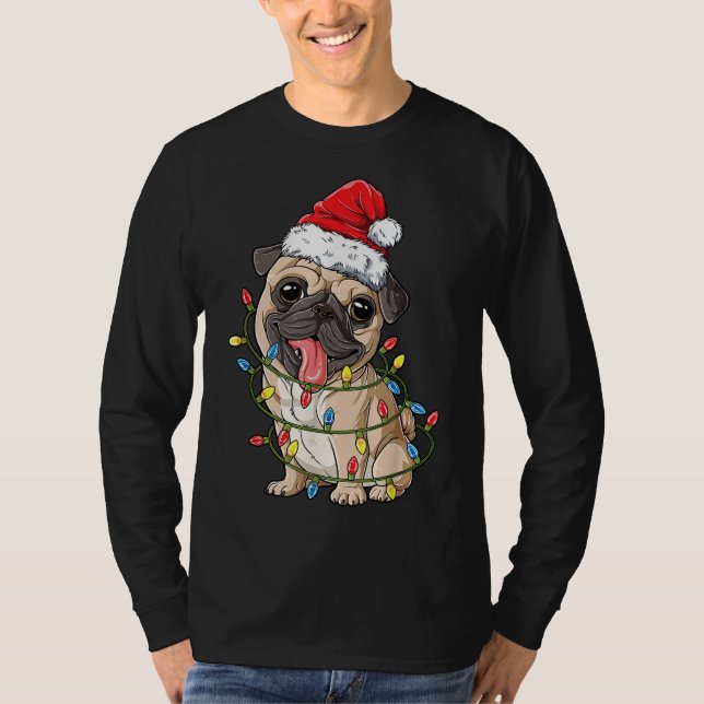 Camiseta Pug Santa Christmas Tree enciende la Navidad Boys  (Anverso)