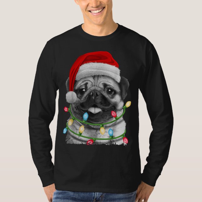 Camiseta Pug Santa Christmas Tree enciende la Navidad Boys  (Anverso)