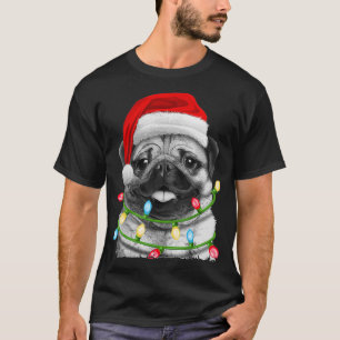 Camiseta Pug Santa Christmas Tree Enfoca regalos de Navidad