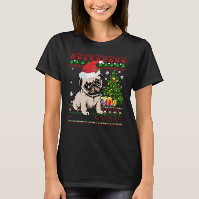 Camiseta Pug Santa Ugly- Feliz Navidad con el árbol de rega (Anverso)