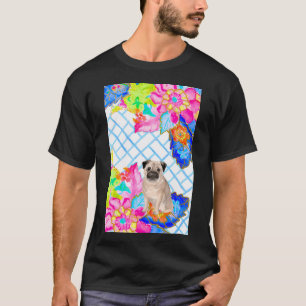 Camiseta Pug sobre hojas de tabaco de chinoiserie en fondo