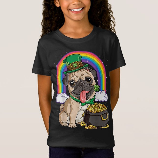 Camiseta Pug St Patricks Day Niños Hombres Leprechaun Perro (Anverso)