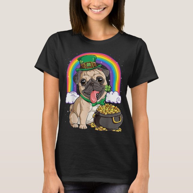 Camiseta Pug St Patricks Day Niños Hombres Leprechaun Perro (Anverso)