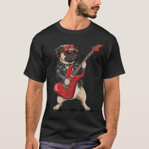 Camiseta Pug Tocando Guitarra Eléctrica Música Rock Perro