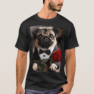 Camiseta Pug triste con traje de esmoquin y corbata de lazo