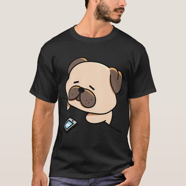 Camiseta Pug triste esperando un mensaje de texto (Anverso)