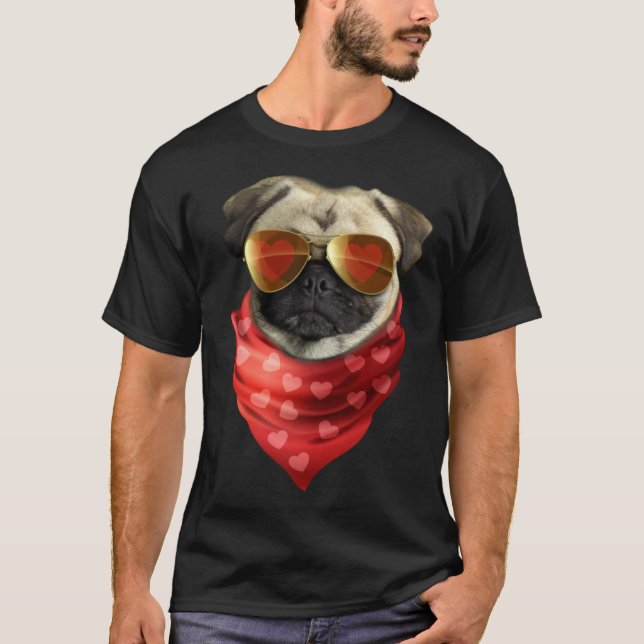 Camiseta Pug  Valentines Day Heart Cute Valentine  Dog (Anverso)