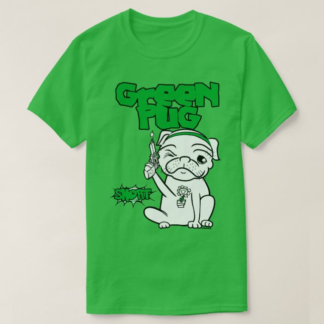Camiseta Pug verde (Diseño del anverso)