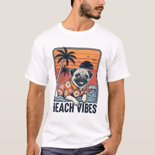 Camiseta Pug Vibraciones de Playa Grabado Vintage