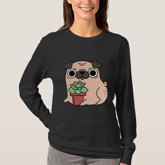 Camiseta Pug y suculenta planta Classic T-Shirt 693 (Anverso)