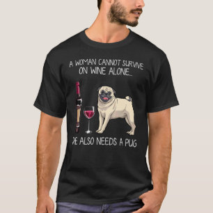 Camiseta Pug Y Wine Funny Relajado Fit