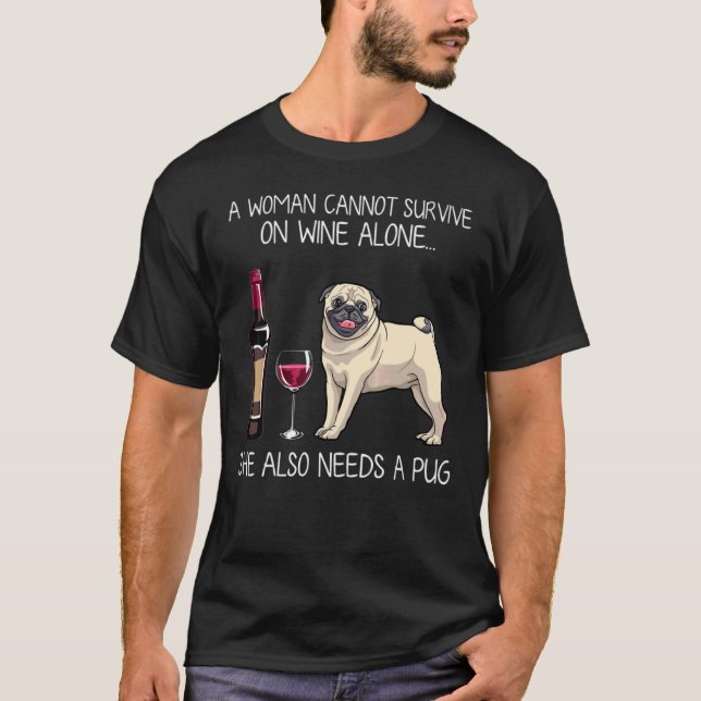Camiseta Pug Y Wine Funny Relajado Fit (Anverso)