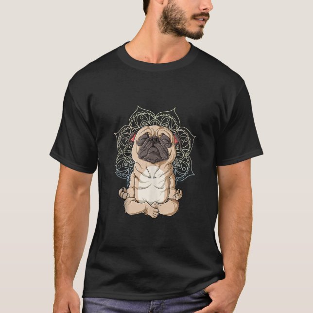 Camiseta Pug Yoga Mandala Funny Namaste Spiritual Meditatio (Anverso)