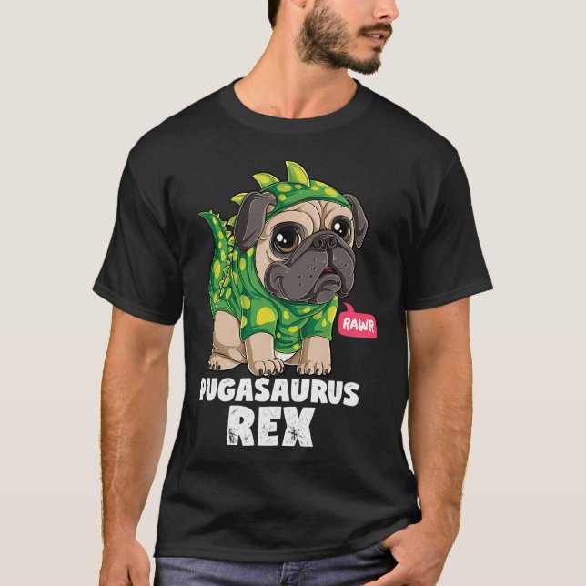 Camiseta Pugasaurus Rex T Pug Amantes de Dinosaurios Perro  (Anverso)