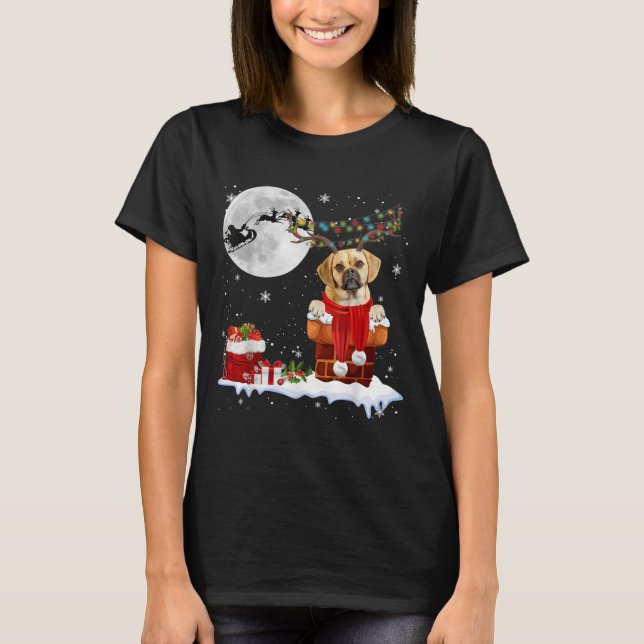 Camiseta Puggle Dog Chimney Ugly Christmas Lights Xmas Paja (Anverso)