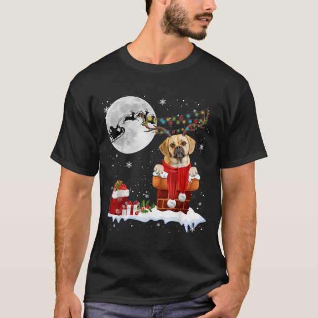 Camiseta Puggle Dog Chimney Ugly Christmas Lights Xmas Paja (Anverso)