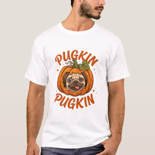 Camiseta Pugkin Pug Perro Calabaza Guiñando Lengua Hojas
