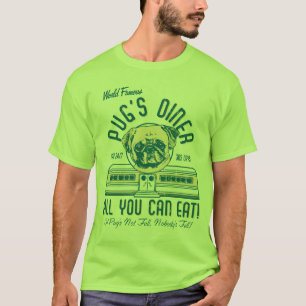 Camiseta Pug's Diner Vintage Retro Style Pug Tees (flauta)