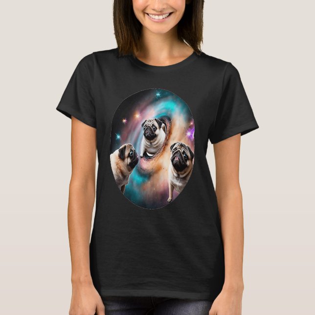 Camiseta Pugs In Space With Donuts Cute Pug Boys Girls Men  (Anverso)