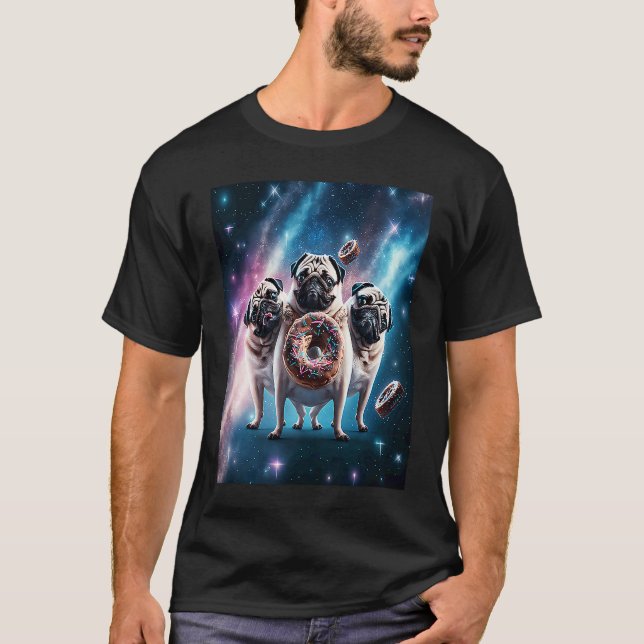Camiseta Pugs In Space With Donuts Cute Pug Boys Girls Men  (Anverso)