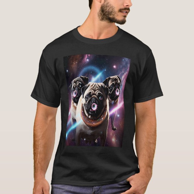 Camiseta Pugs In Space With Donuts Cute Pug Boys Girls Men  (Anverso)