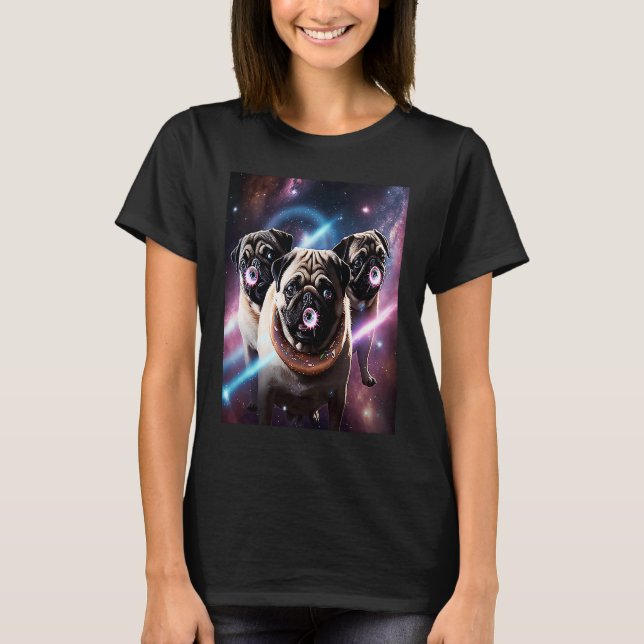 Camiseta Pugs In Space With Donuts Cute Pug Boys Girls Men  (Anverso)