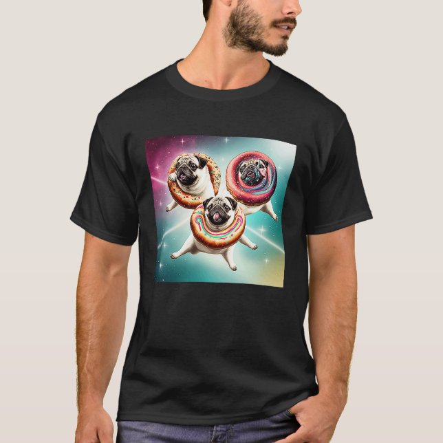 Camiseta Pugs In Space With Donuts Cute Pug Boys Girls Men  (Anverso)