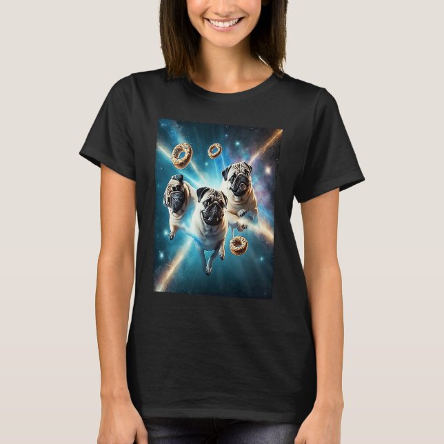 Camiseta Pugs In Space With Donuts Cute Pug Boys Girls Men  (Anverso)