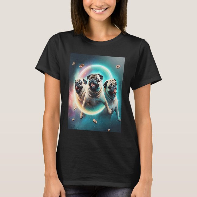 Camiseta Pugs In Space With Donuts Cute Pug Boys Girls Men  (Anverso)