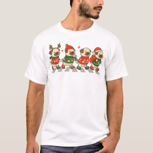 Camiseta Pugs Navideños Adorables Cruzando con Suéteres Fes
