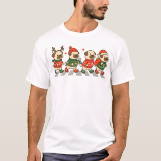 Camiseta Pugs Navideños Adorables Cruzando con Suéteres Fes