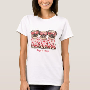 Camiseta Pugs y Besos Día de San Valentín Perros Pug