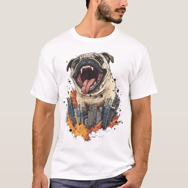 Camiseta Pugzilla Attacks � Funny Monster Dog (Anverso)